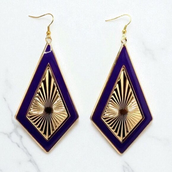 NEW Huge Purple Diamond Pendulum Earrings - Picture 1 of 4